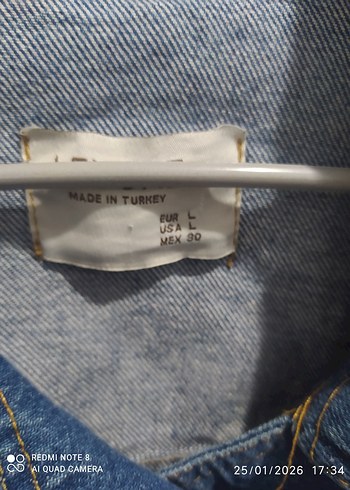 Kadın Mavi Kot Ceket, Kemerli, Salaş Kesim - Görsel 2