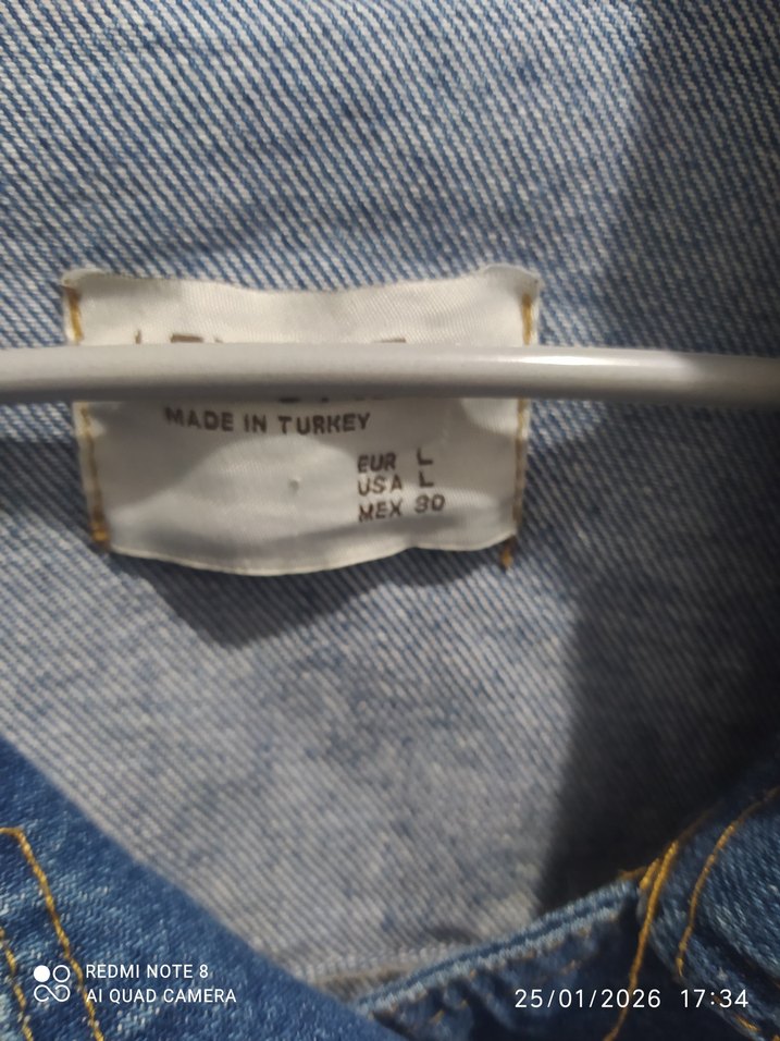 Kadın Mavi Kot Ceket, Kemerli, Salaş Kesim - Görsel 2