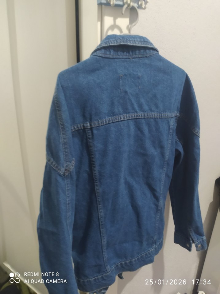 Kadın Mavi Kot Ceket, Kemerli, Salaş Kesim - Görsel 3