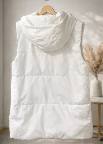 Kadın Beyaz Fermuarlı Kolsuz Şişme Yelek - Görsel 2