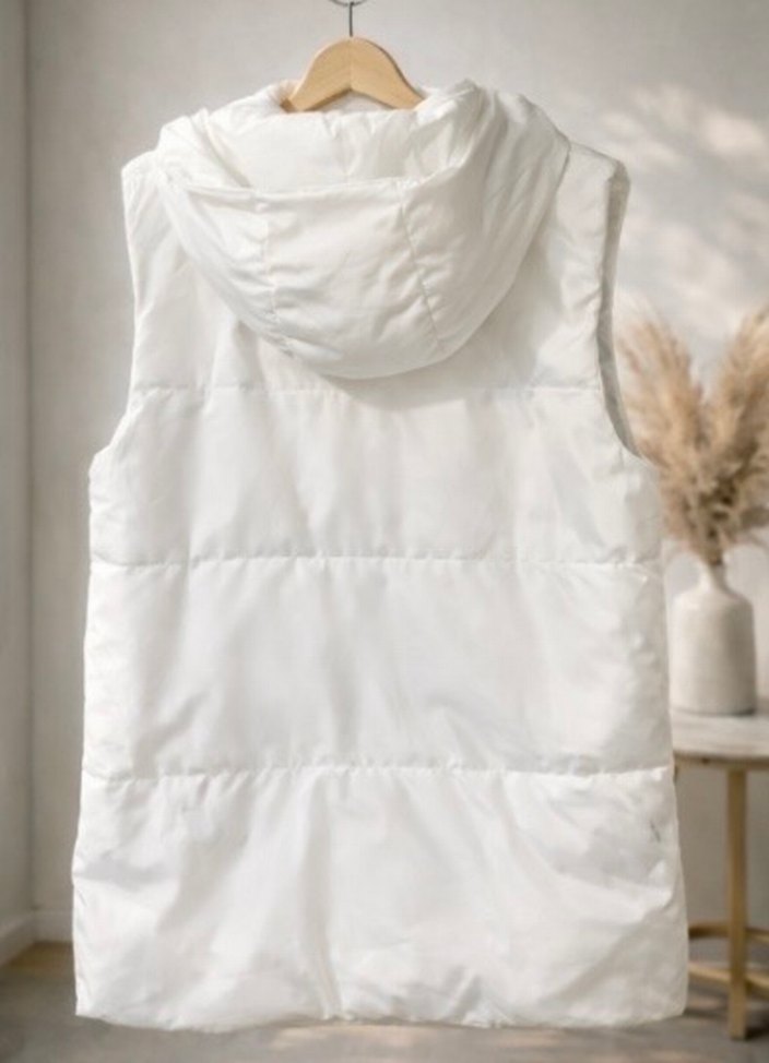 Kadın Beyaz Fermuarlı Kolsuz Şişme Yelek - Görsel 2