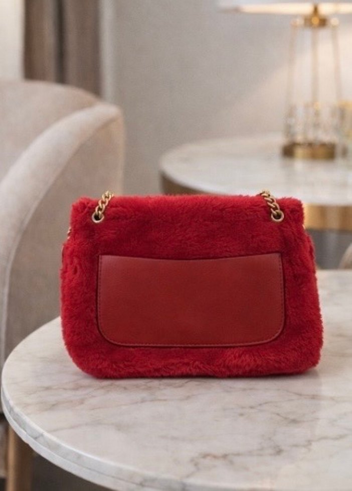 Kırmızı Kürklü Kadın Omuz Çantası - Görsel 2