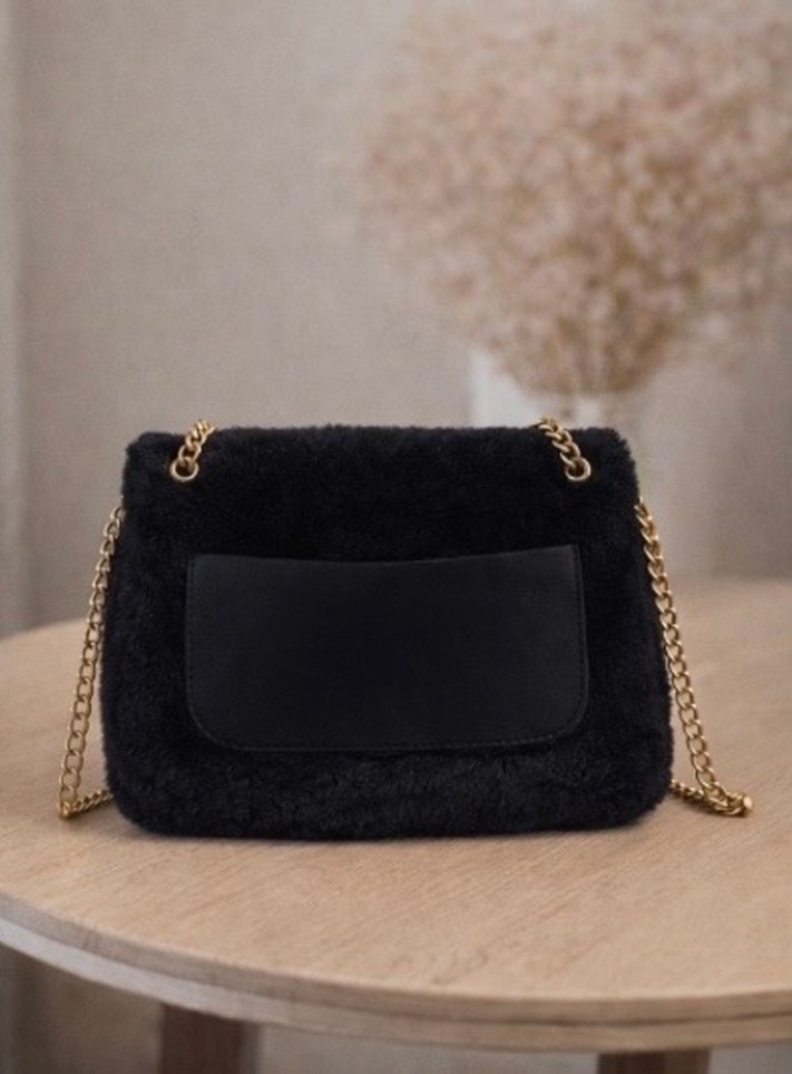 Siyah Kürklü Zincir Askılı Kadın Çanta - Görsel 2