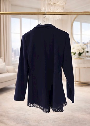 Lacivert Dantelli Kadın Blazer Ceket - Görsel 2