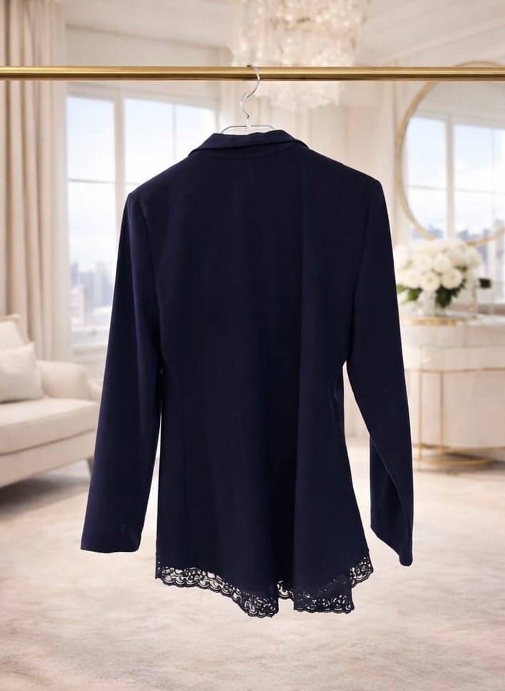 Lacivert Dantelli Kadın Blazer Ceket - Görsel 2