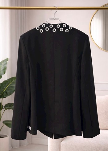 Düğmeli Siyah Kadın Mini Blazer - Görsel 2