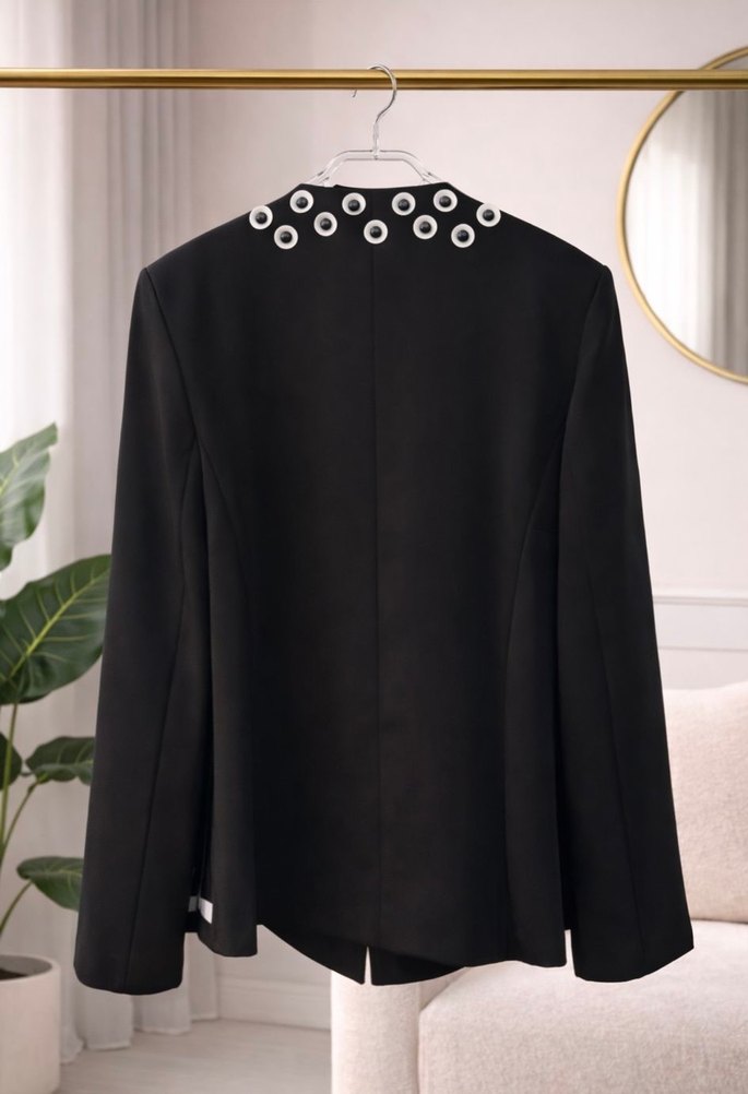 Düğmeli Siyah Kadın Mini Blazer - Görsel 2