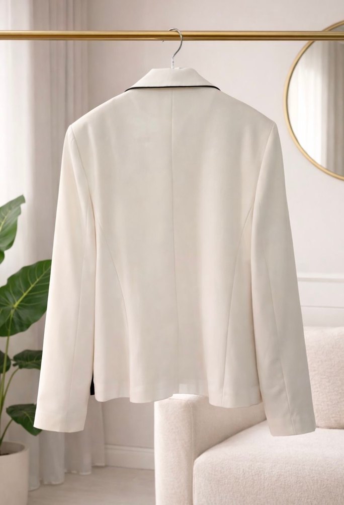Dantel Detaylı Beyaz Kadın Blazer Ceket - Görsel 2