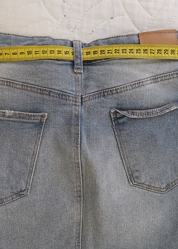 m Beden Gri Denim Midi Etek