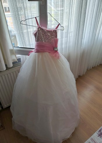 Pembe Askılı Uzun Kız Çocuk Abiye Elbise