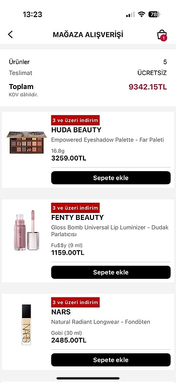 Beden Renk Nars gobi orjinal sephora fişi ekte