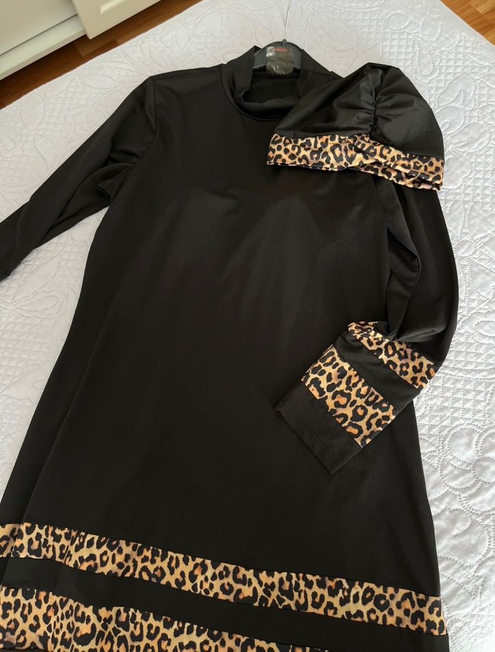 Leopar detaylı haşema ve bonesi - Görsel 4