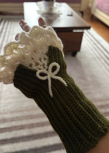 Yeşil vintage el yapımı eldiven - Görsel 7