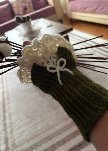 Yeşil vintage el yapımı eldiven - Görsel 9