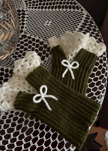 Yeşil vintage el yapımı eldiven - Görsel 4