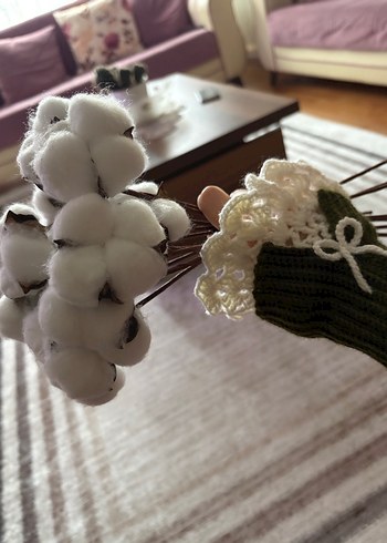 Yeşil vintage el yapımı eldiven - Görsel 8