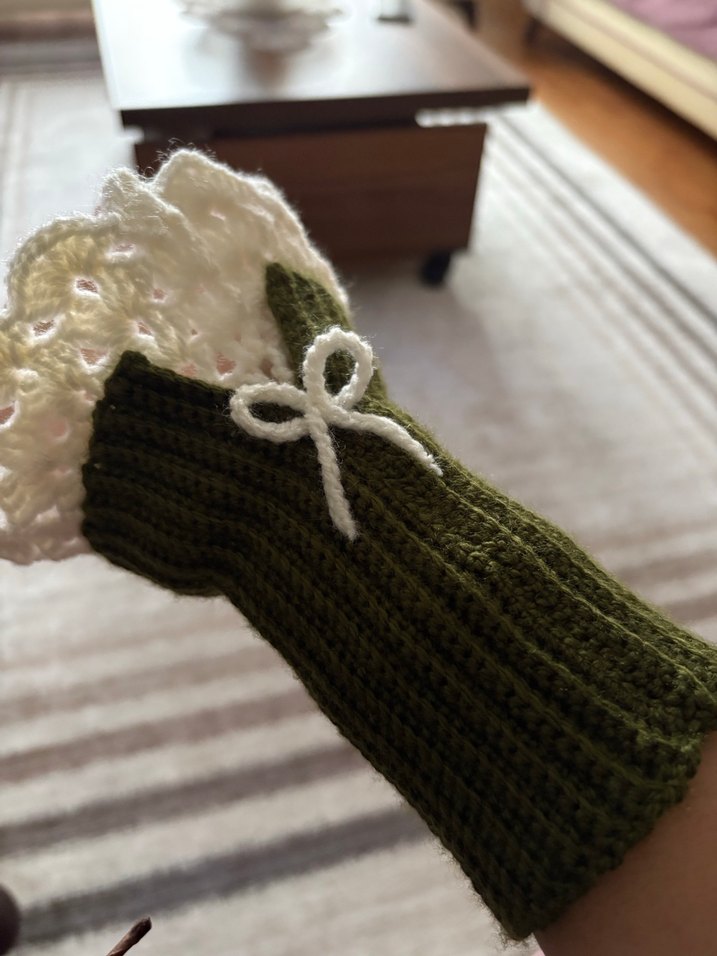 Yeşil vintage el yapımı eldiven - Görsel 5