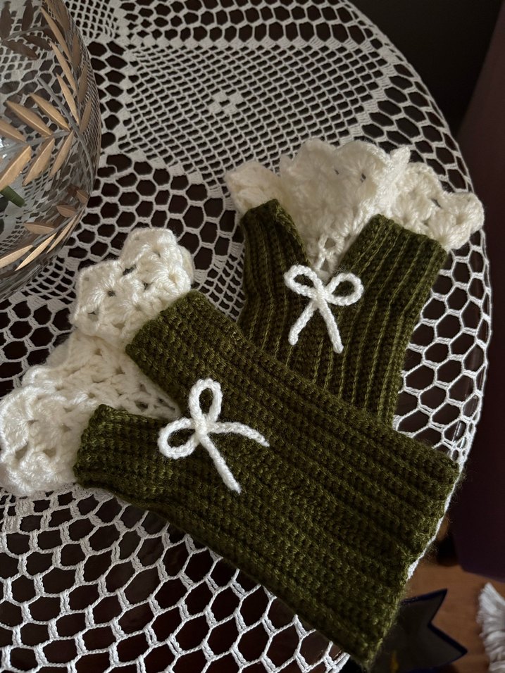 Yeşil vintage el yapımı eldiven - Görsel 4