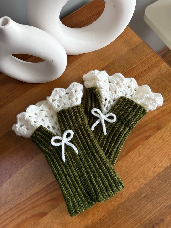 Yeşil vintage el yapımı eldiven - Görsel 3