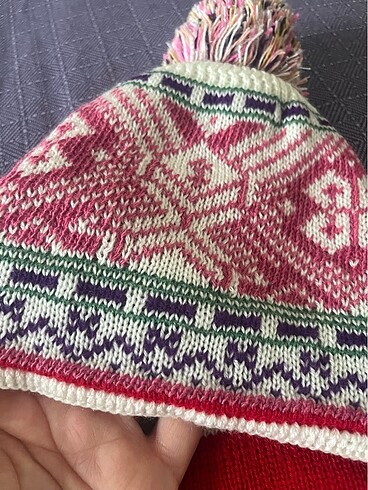 3-5 Yaş, 21 cm Beden bordo Renk Kız çocuk atkı bere takımı