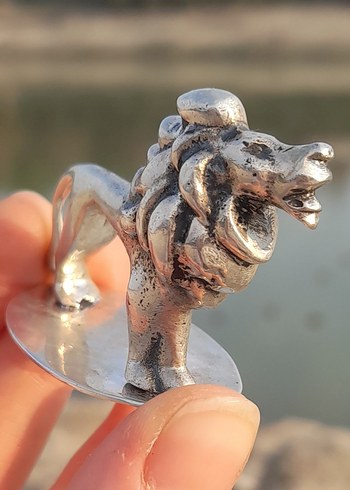 Antika  gerçek gümüş 800 Aslan biblo - Görsel 5