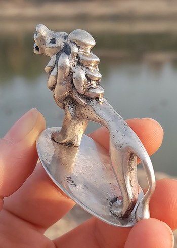 Antika  gerçek gümüş 800 Aslan biblo - Görsel 4