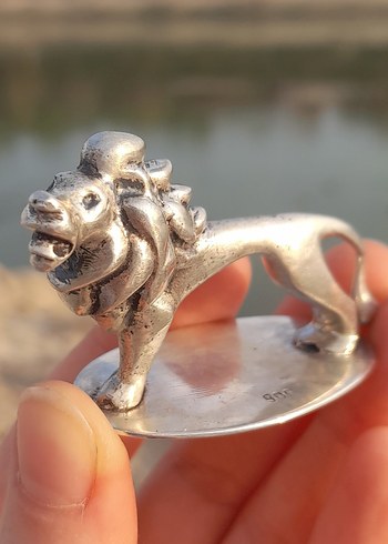 Antika  gerçek gümüş 800 Aslan biblo - Görsel 3