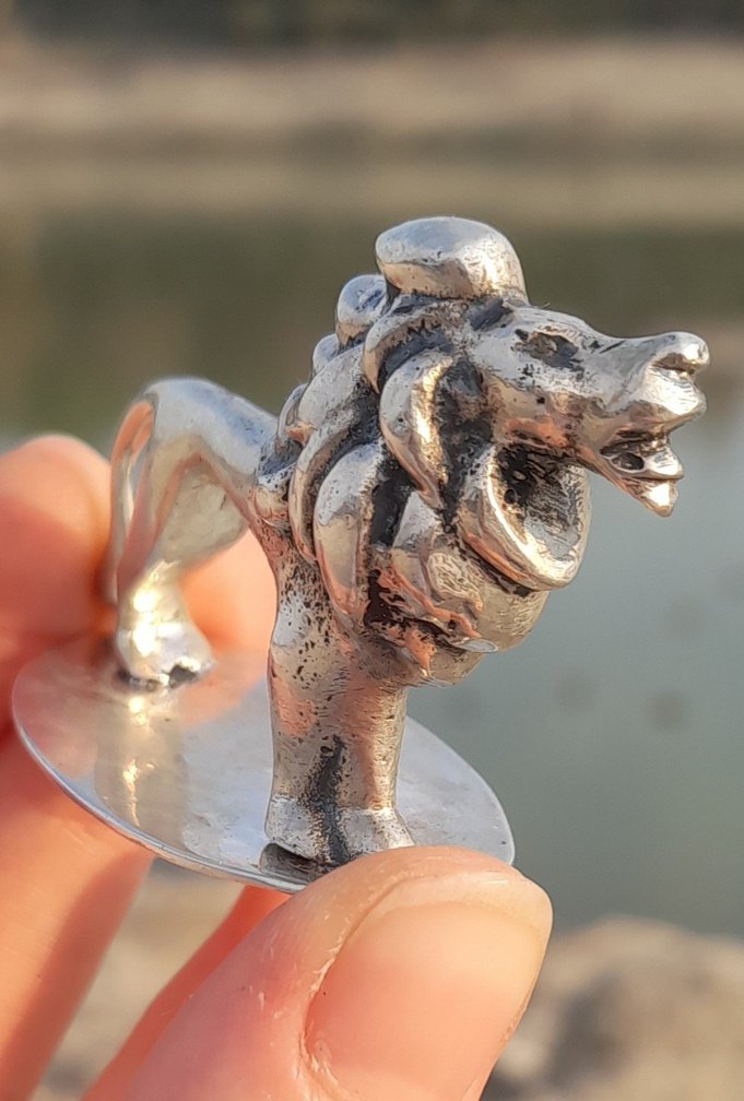 Antika  gerçek gümüş 800 Aslan biblo - Görsel 5