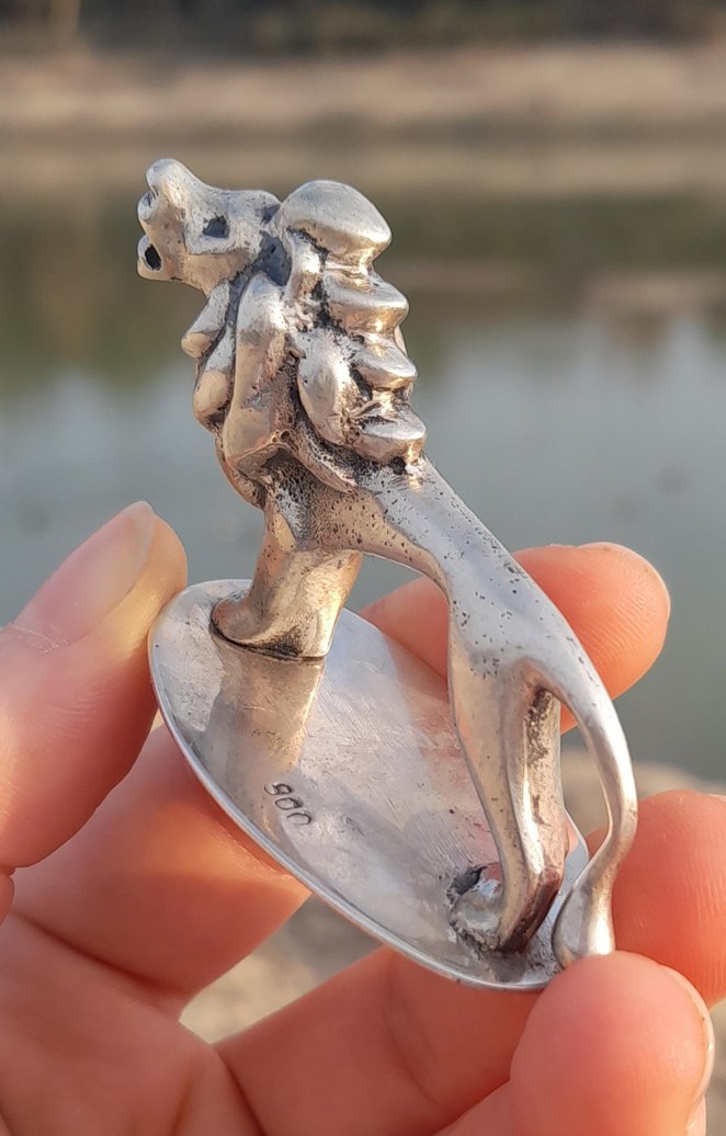 Antika  gerçek gümüş 800 Aslan biblo - Görsel 4