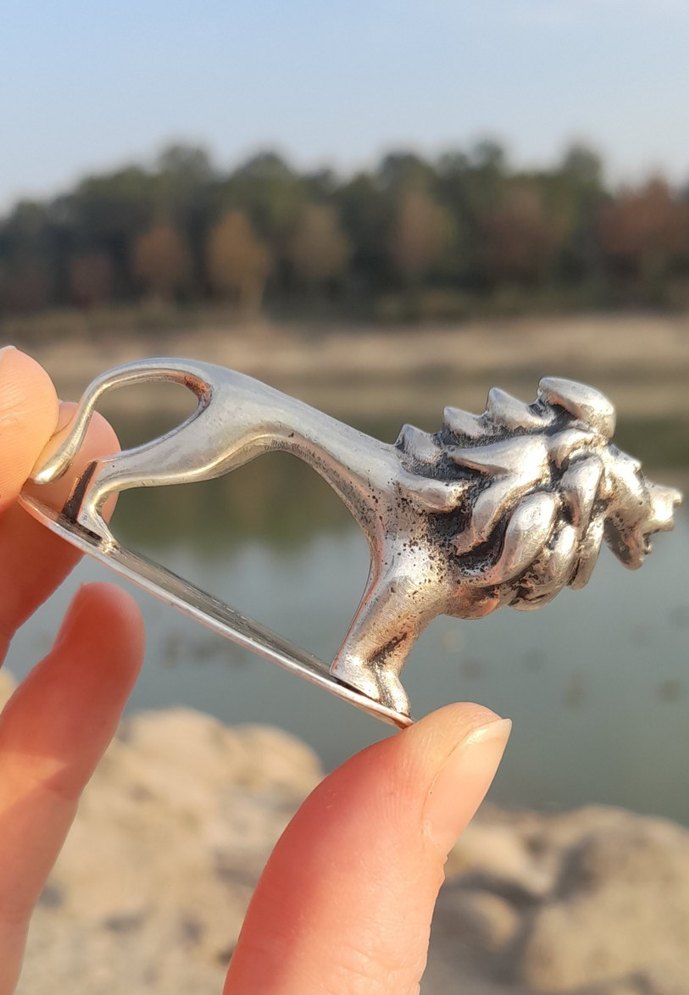 Antika  gerçek gümüş 800 Aslan biblo - Görsel 2