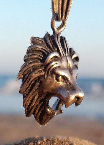 Vintage gümüş 925 Aslan başı burcu kolye Ucu - Görsel 4