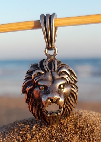 Vintage gümüş 925 Aslan başı burcu kolye Ucu - Görsel 2