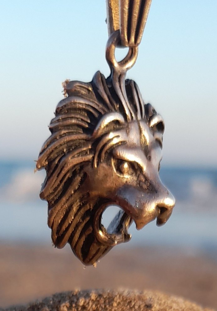 Vintage gümüş 925 Aslan başı burcu kolye Ucu - Görsel 4