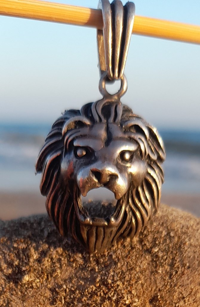 Vintage gümüş 925 Aslan başı burcu kolye Ucu - Görsel 3