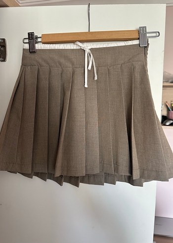 Bej Pilili Midi Keten Etek