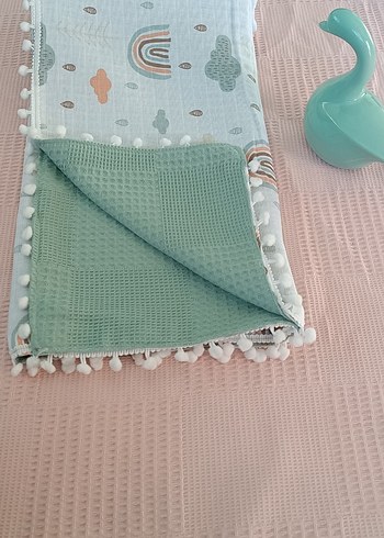 Turkuaz Nakışlı Bebek Battaniyesi - Görsel 2