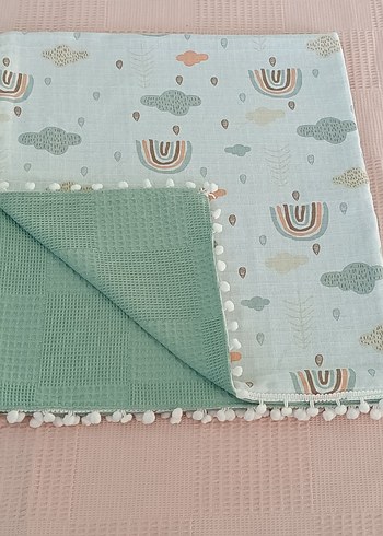 Turkuaz Nakışlı Bebek Battaniyesi - Görsel 3