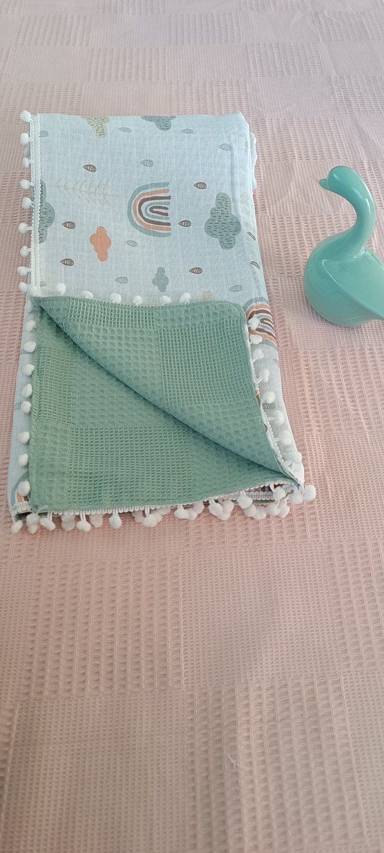 Turkuaz Nakışlı Bebek Battaniyesi - Görsel 2