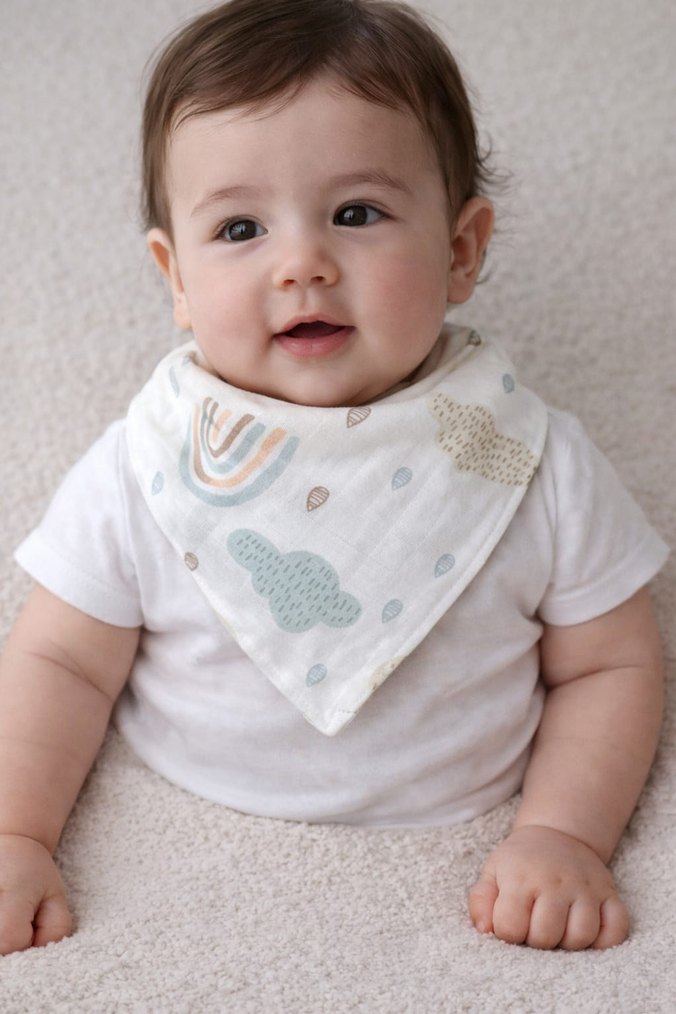Bebek İçin Pastel Desenli Beyaz Önlük - Görsel 4