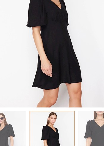 Siyah V Yaka Mini Salaş Elbise - Görsel 3