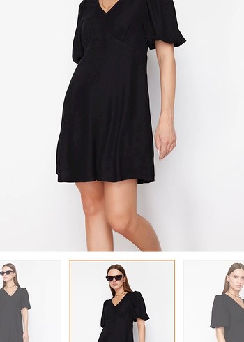 Siyah V Yaka Mini Salaş Elbise - Görsel 2