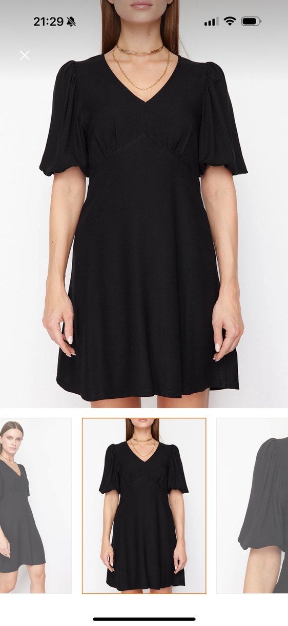 Siyah V Yaka Mini Salaş Elbise - Görsel 4