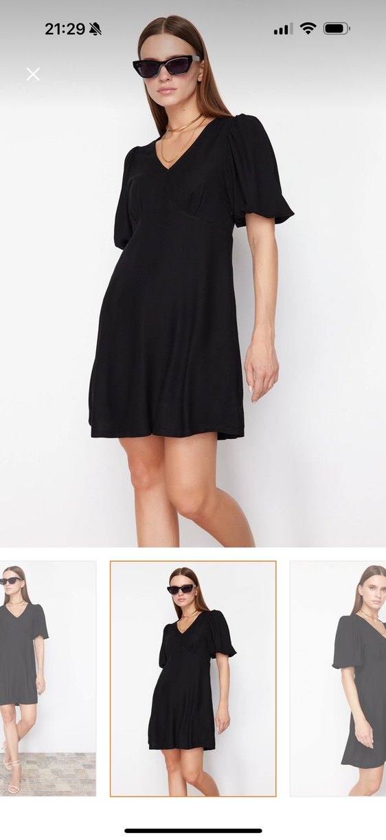 Siyah V Yaka Mini Salaş Elbise - Görsel 2