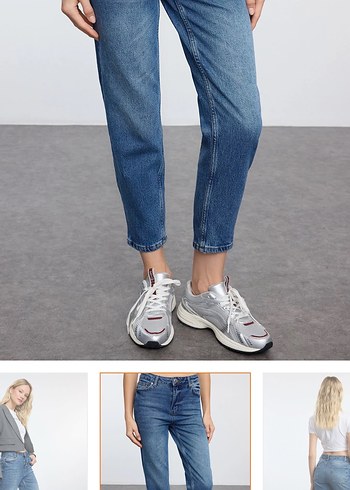 Kadın Mavi Loose Fit Midi Jean - Görsel 2