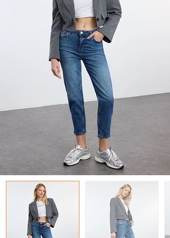 Kadın Mavi Loose Fit Midi Jean - Görsel 4