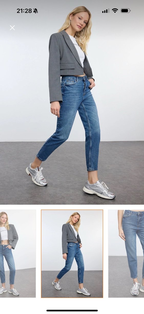 Kadın Mavi Loose Fit Midi Jean - Görsel 3