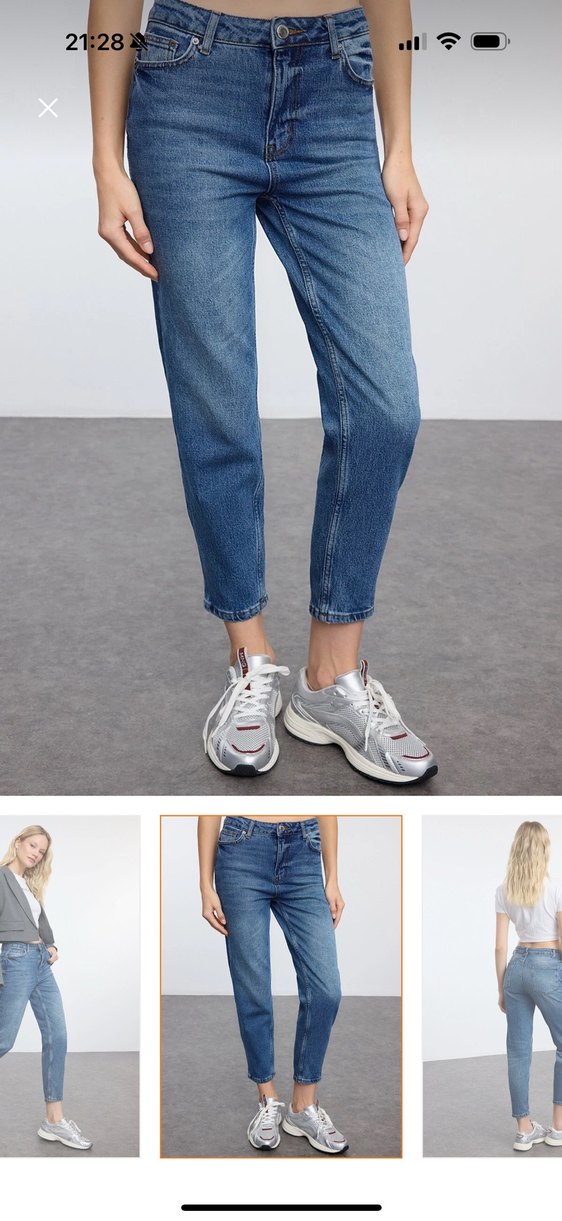Kadın Mavi Loose Fit Midi Jean - Görsel 2