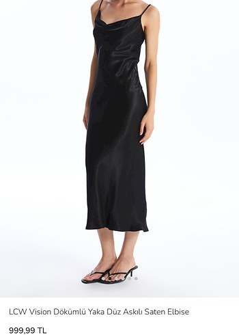 Siyah saten Uzun Kadın Elbise - Görsel 4