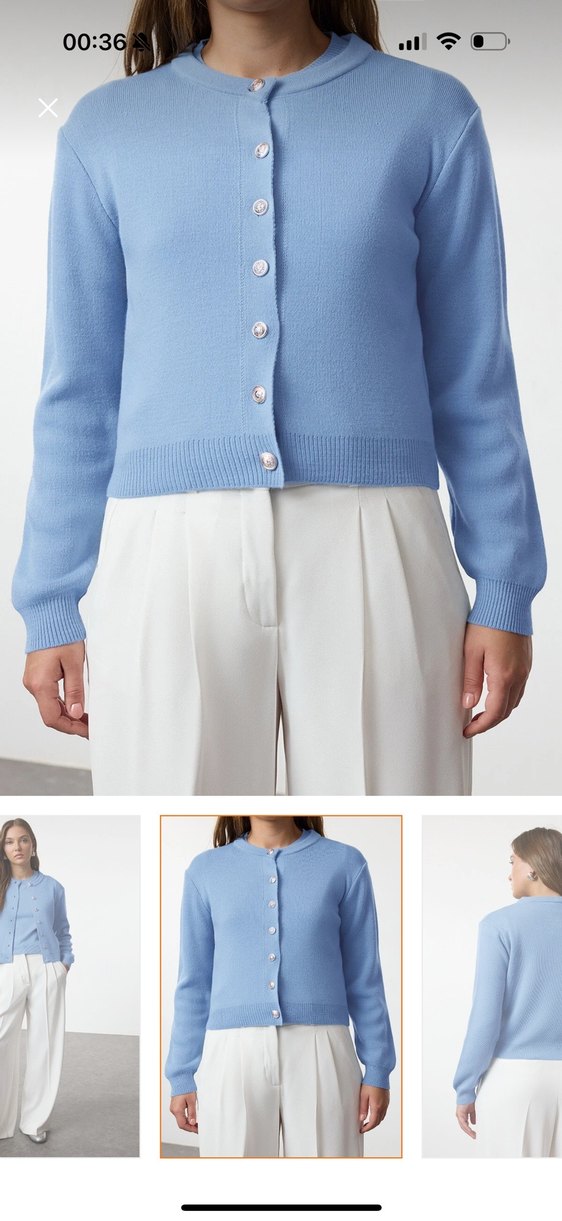 Mavi Pamuklu Kısa Kollu Kadın Kazak - Görsel 3