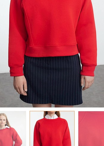 Kırmızı Kadın Mini Sweatshirt - Görsel 3